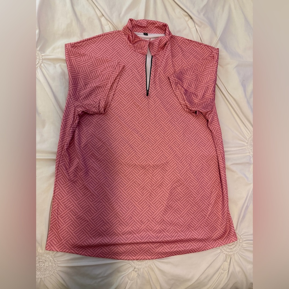 Men's Geometric Pink Short Sleeve Quarter Zip Polo